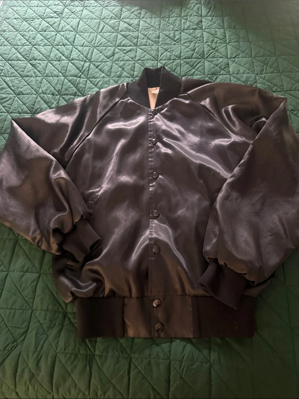 Black Satin Jacket with Red 'USMC' Lettering